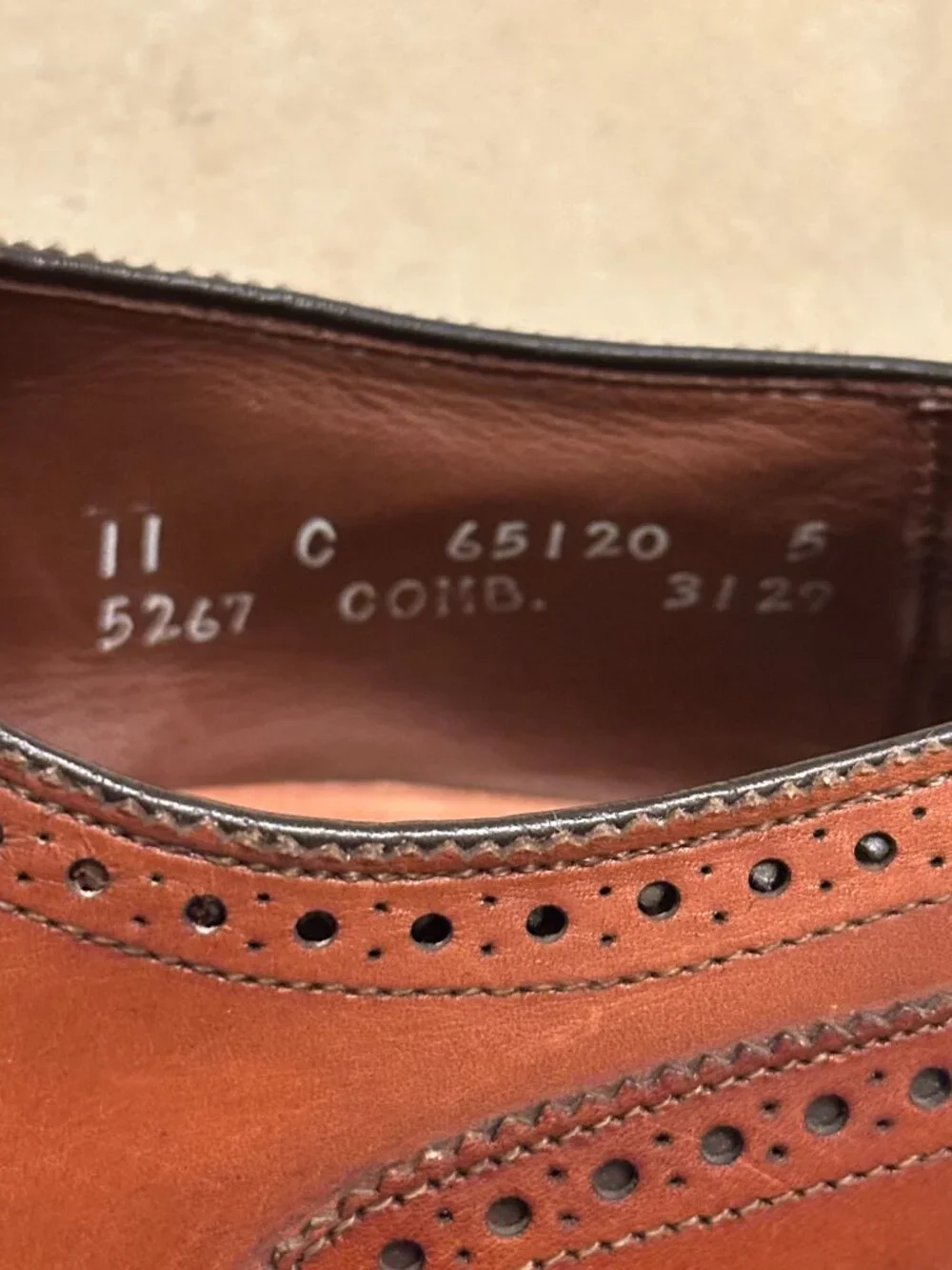 Allen Edmonds Sanford Walnut Tan Leather Cap Toe Brogue Derby Shoes Mens 11 C